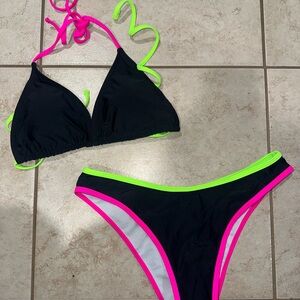 Black Bikini w Neon Pink & Green Trim (Size M)